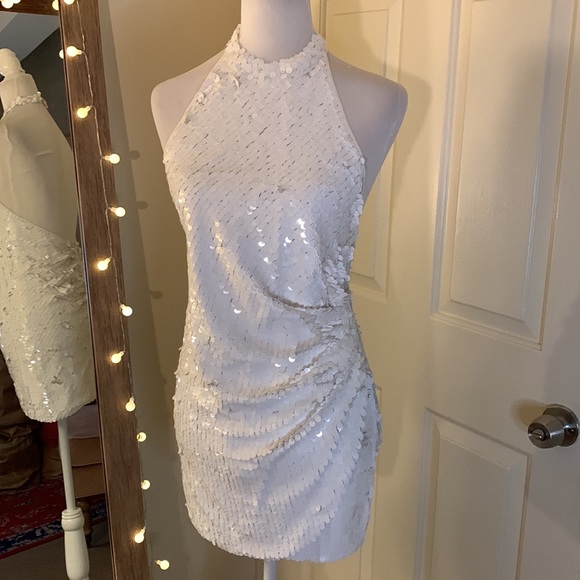 Ronny Kobo Jo Halter Sequin Ruched Open-Back Mini Dress - Picture 9 of 16